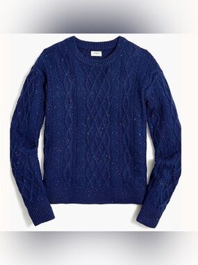J. Crew Donegal Cable Knit Crewneck Sweater Blue Marled Acrylic Wool Fishermen